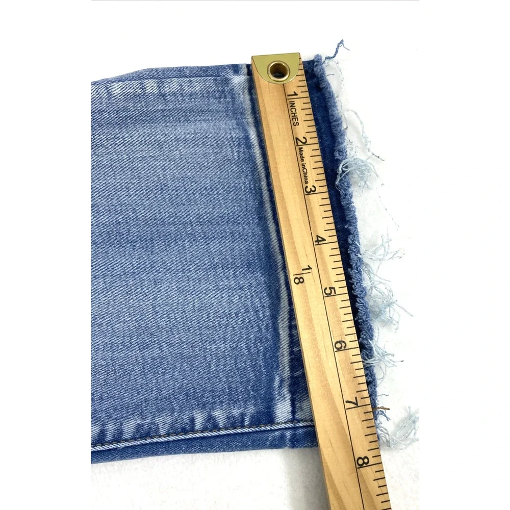 Almost Famous Jeans‎ Juniors Size 9 Medium Wash Denim Destroyed Mid Rise Raw Hem